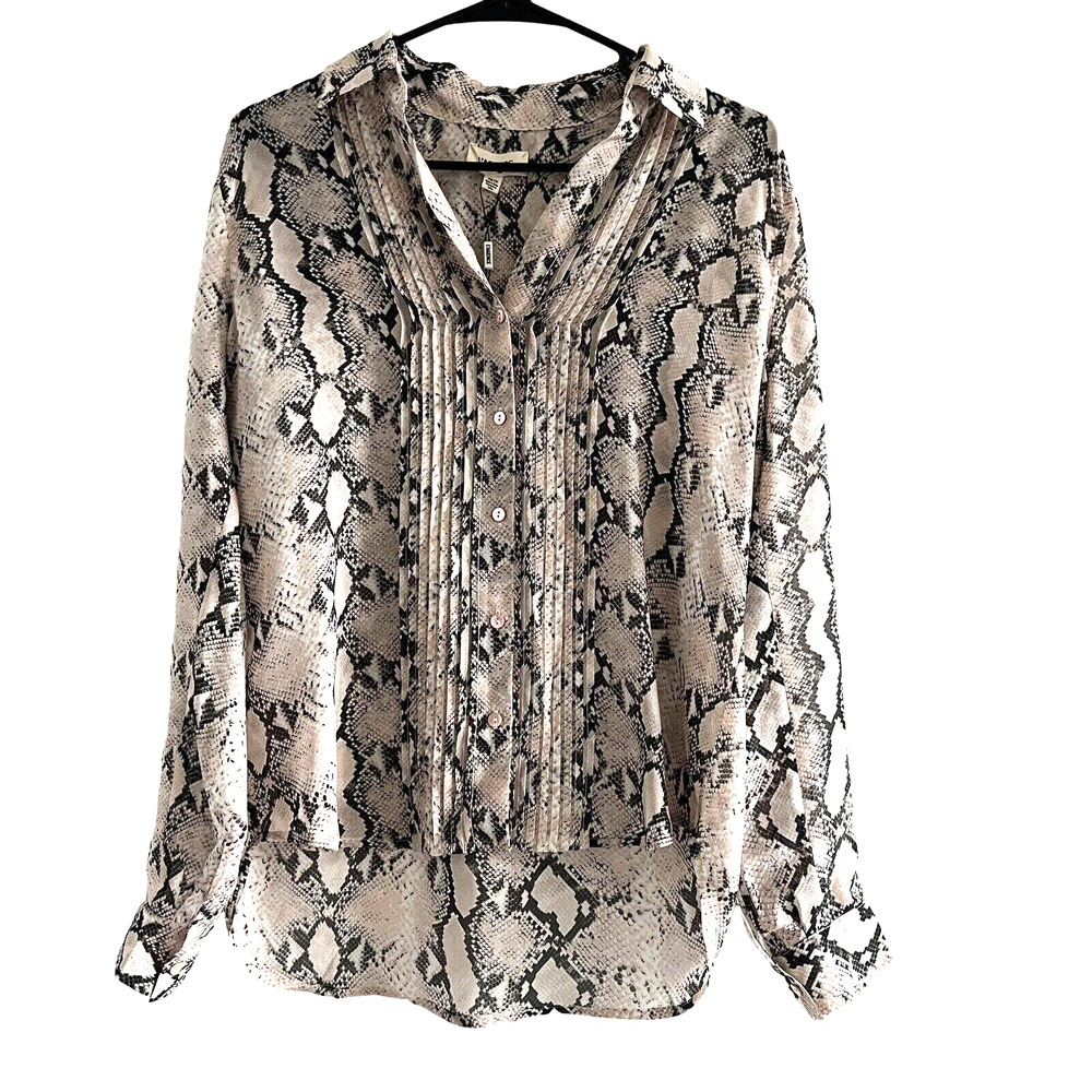 L’Agence Shirt Womens XS Swinton Pintucked Ruffled Blush Snake Print Silk